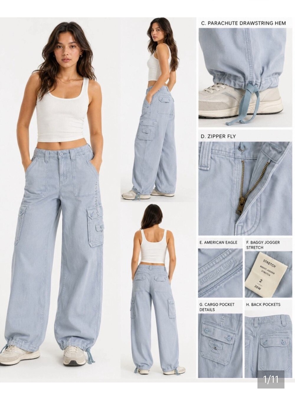 American Eagle Outfitters Light Blue/Gray Stretch Cargo Pants